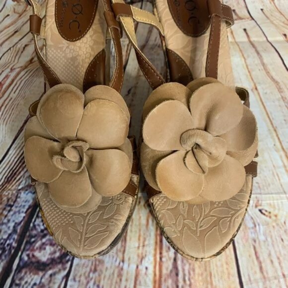 Born Concept B.O.C. Floral Leather Wedge Sandals Sz 39 US 8 - Picture 6 of 10